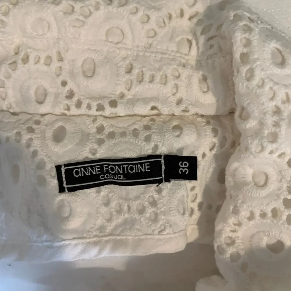 Anne Fontaine Jacket Womens 36 White Ugoline Casual Eyelet Overlay Full Zip Crop